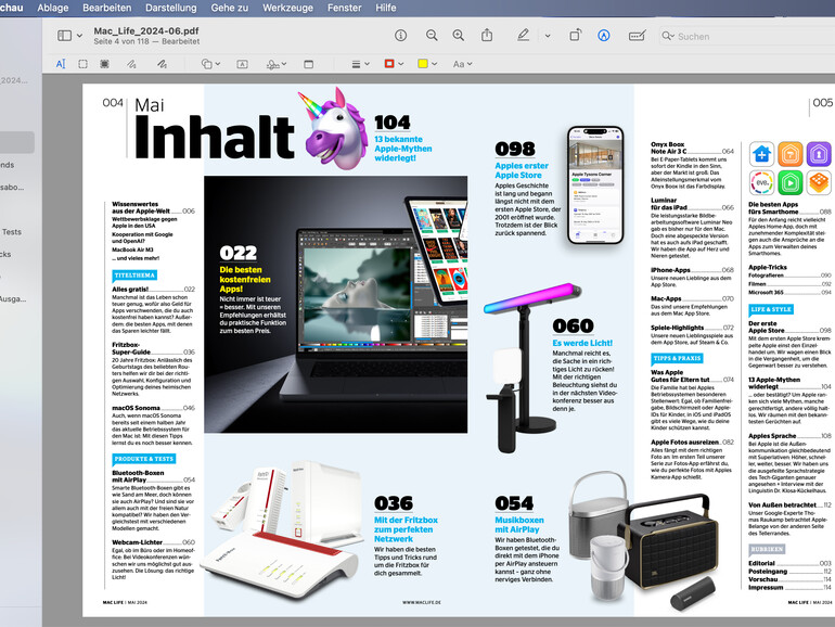 Der App Vorschau kommt bei der Arbeit mit PDFs eine Schlüsselrolle zu. Sie bietet diverse Darstellungen und Bearbeitungsfunktionen.