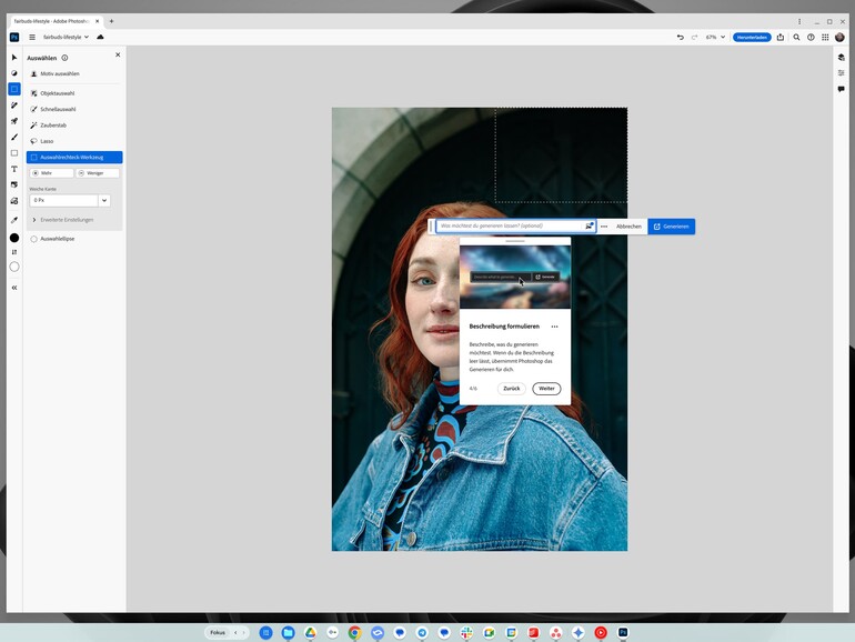 Interessant für Mac-Nutzende: Das Chromebook Plus enthält ein dreimonatiges, kostenfreies Abo  der Webversion von Photoshop – inklusive der aktuellen KI-Funktionen. Danach geht‘s allerdings mit Adobes normalen Abogebühren weiter.