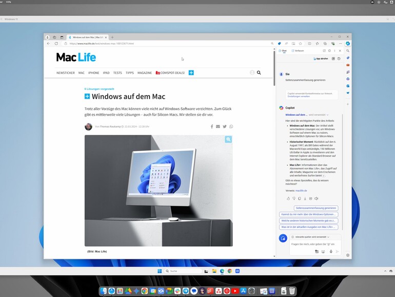 Der PC im Mac: Mit der kostenfreien Virtualisierungsumgebung UTM betreibst du macOS und Windows 11 nebeneinander.