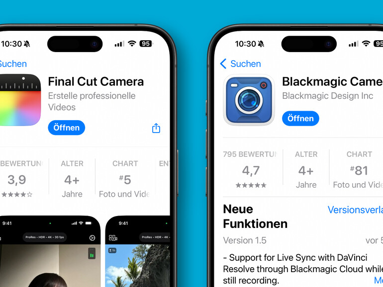 Neu im App Store die Final Cut Camera im Vergleich zur länger verfügbaren Blackmagic Camera