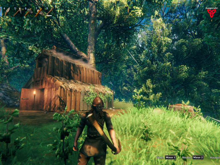 Im Handumdrehen ist die erste Blockhütte gezimmert und die erste Ausrüstung hergestellt.