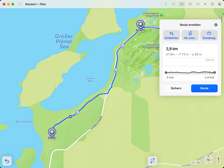 Wanderwege in Apple Karten