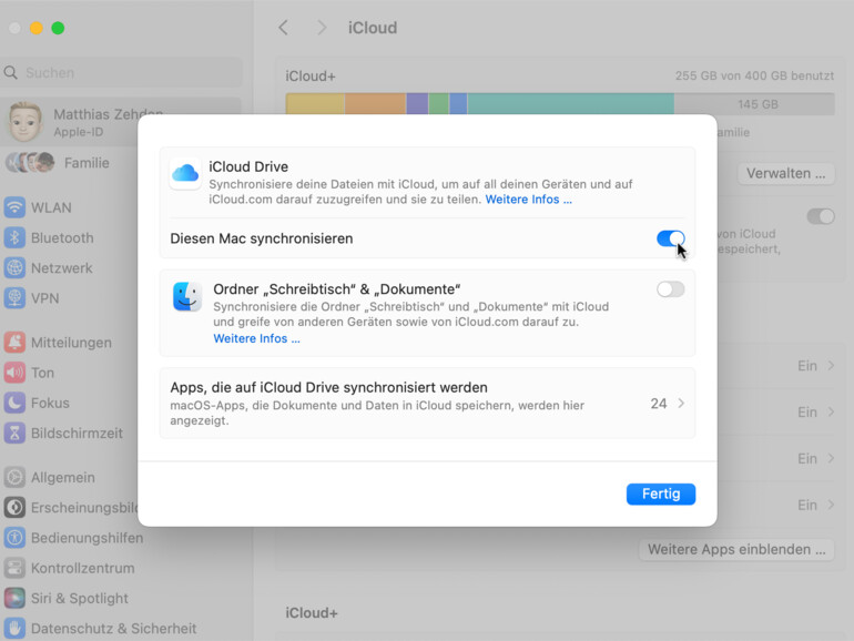Aktiviere iCloud Drive und lege einen gemeinsamen Austauschordner für deine Apps und Geräte an.