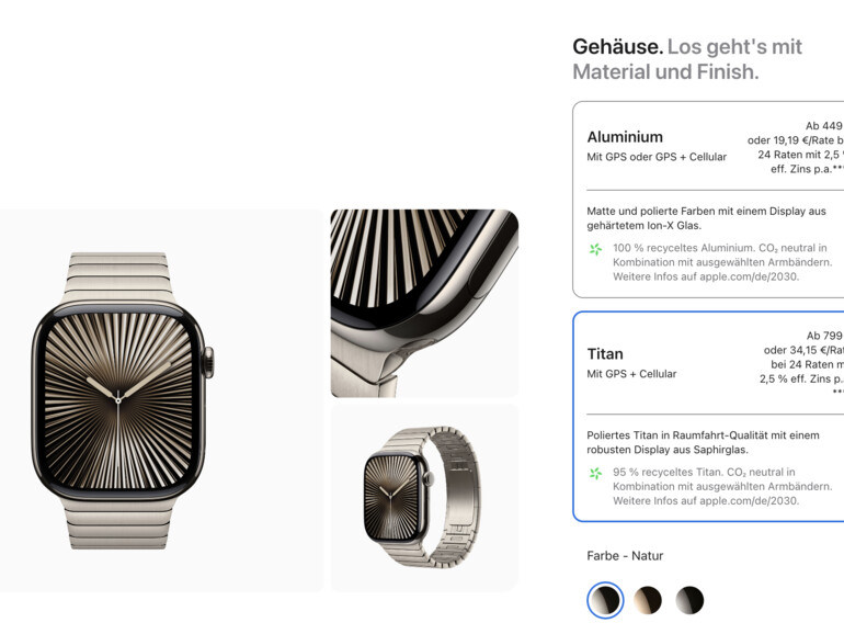 Die neue Apple Watch 10 gibt es wie bisher in Aluminium und jetzt in Titan, dafür nicht mehr in Edelstahl.