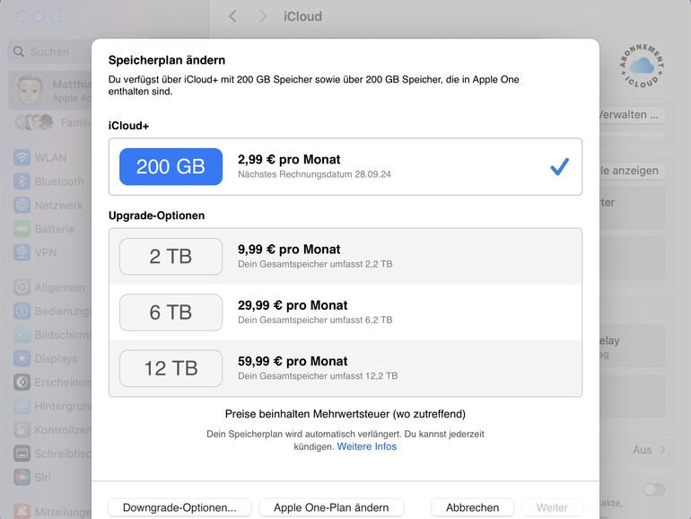 iCloud bietet verschiedene Speicherpläne, die sich auch mit Apple One kombinieren lassen.