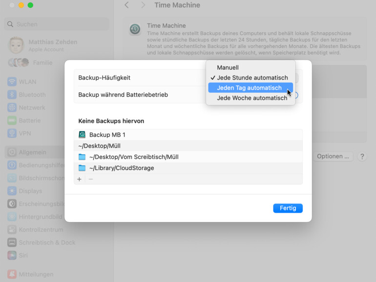 Bei Bedarf lässt sich die Zahl der Back-ups einstellen. Der manuelle Start ist in jeder Einstellung zusätzlich möglich.