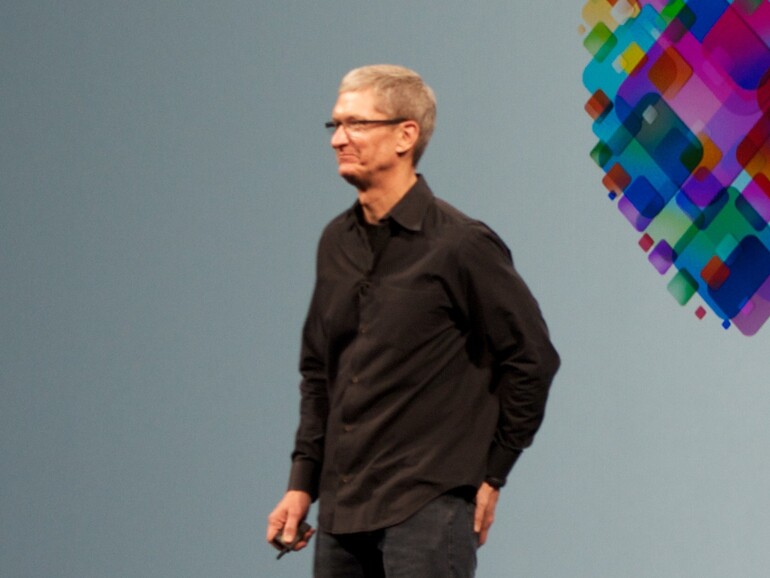 Tim Cook auf der Bühne der World Wide Developer Conference 2012 – der ersten nach dem Tod von Steve Jobs.