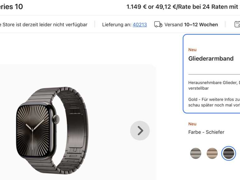 Versand in 10-12 Wochen bei der teuerst-möglichen Apple Watch 10
