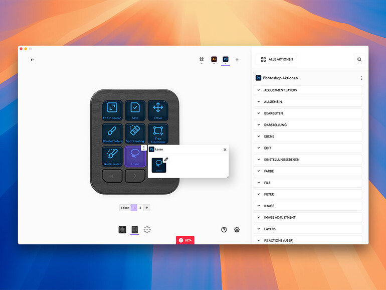 Die Funktionen des Touchpads passen sich der jeweils aktiven Software an.