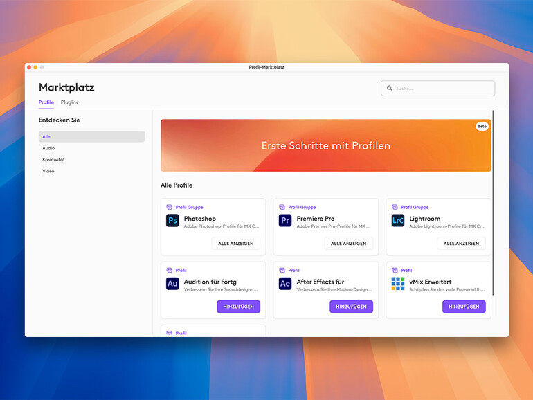 Neue Profile kannst du vom Marktplatz herunterladen, der bislang noch überschaubar ist.