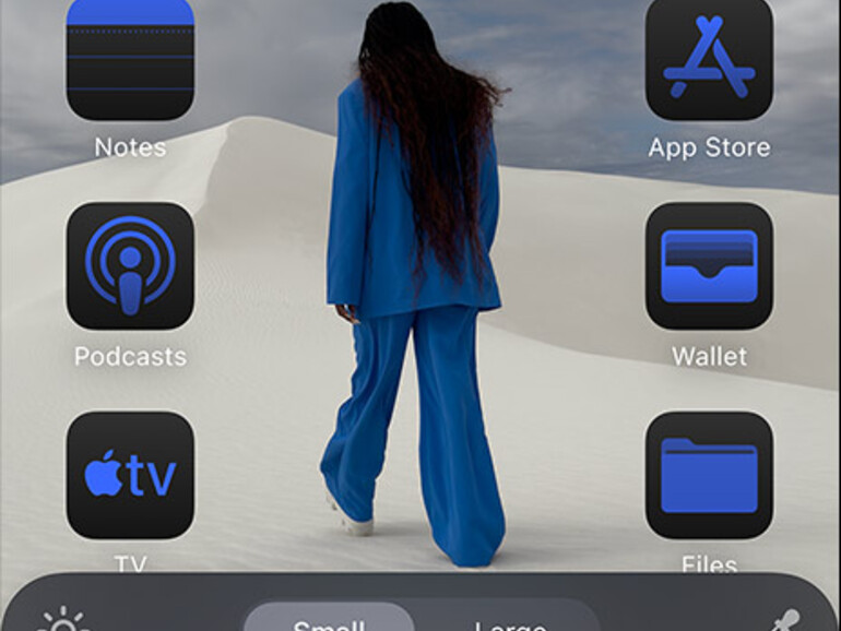 Die Icons für den dunklen Modus lassen sich auch passend zum Hintergrund einfärben.