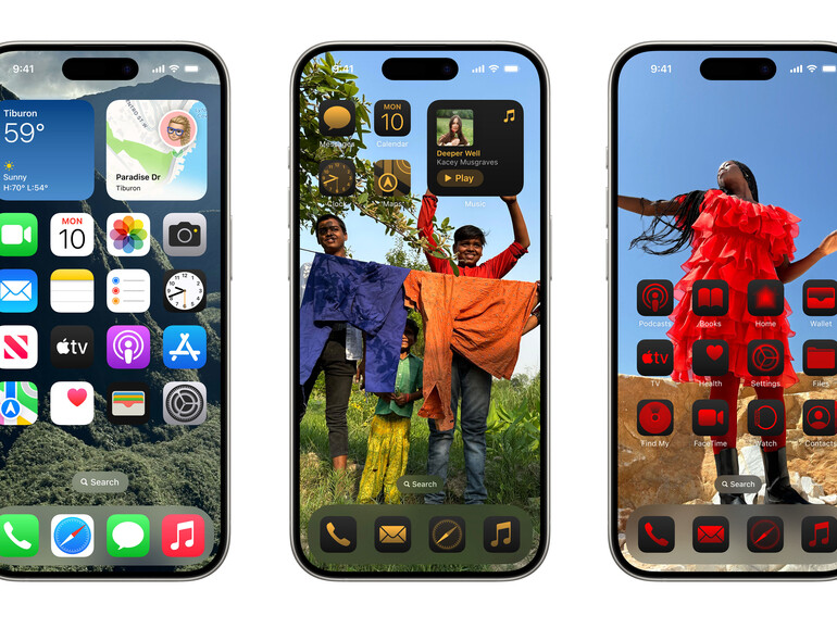iOS 18 schafft Raum für Individualität: Wähle große Icons oder färbe sie ein und platziere sie passend auf dem Hintergrundbild.