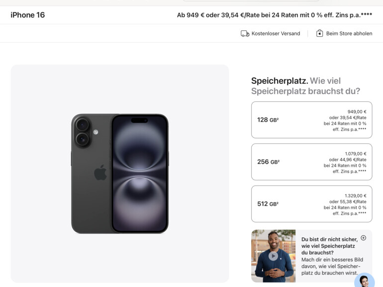 Augen auf beim iPhone-Kauf: Der Speicher lässt sich später nicht mehr erweitern.