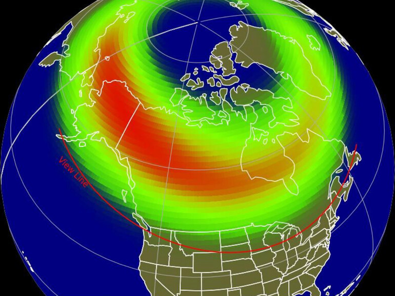 Vorhersage in einer App. Grün = Gute Chancen, rot=bessere Chancen auf Polarlichter