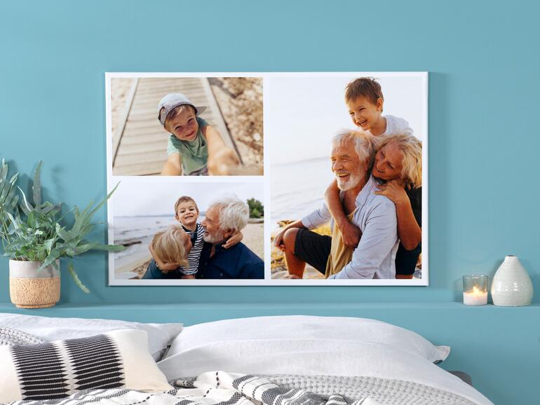 Erstellen Sie Fotoleinwände wahlweise mit einem Fotomotiv Ihrer Wahl oder erstellen Sie hierfür eine attraktive Foto-Collage. Nicht nur für Familienfotos sind Collagen eine interessante Alternative.