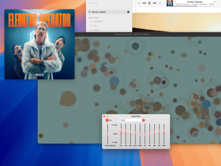 Die Musik-App bietet einen eindrucksvollen Visualizer, der animierte Effekte passend zur aktuell laufenden Musik anzeigt.