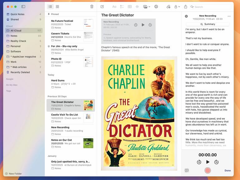 Nehmen Sie in der Notizen-App eine Sprachnotiz auf – und lassen Sie sie anschließend automatisch transkribieren. Das ist eine weitere praktische neue Funktion, die die Notizen-App noch vielseitiger macht.