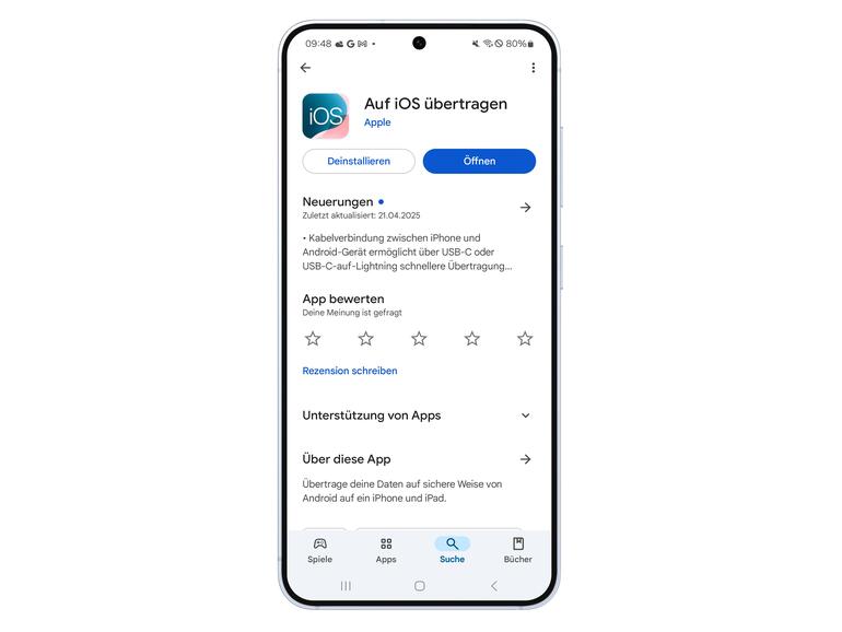 Die kostenfreie Android-App „Auf iOS übertragen“ steht zum Download im Google Play Store bereit.