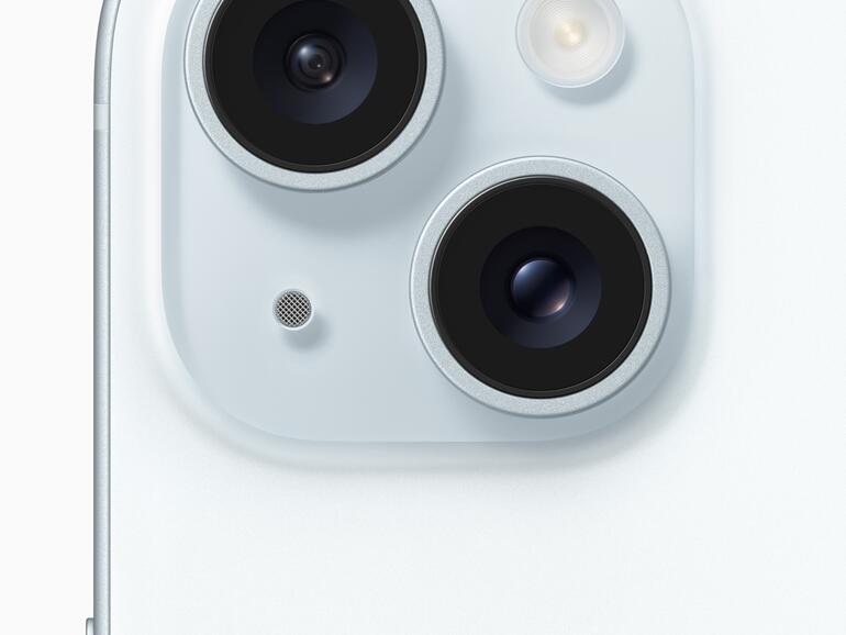 Beim iPhone 15 und iPhone 15 Plus findest du rückseitig zwei Objektive.