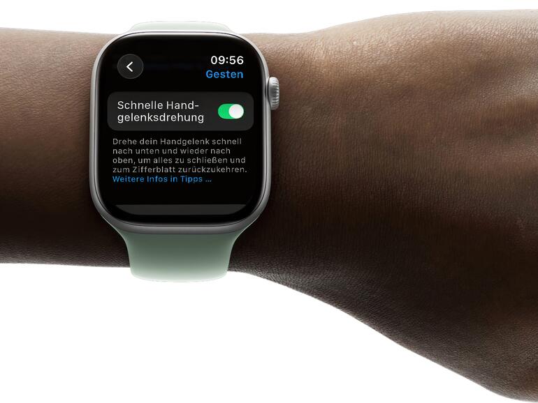 Eine schnelle Drehbewegung der Handgelenks beendet Telefonanrufe und blendet Mitteilungen bequem aus.