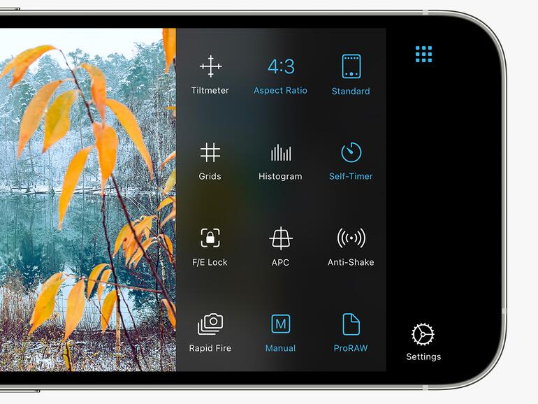 ProCamera bietet neben RAW-Aufnahmen auch viele weitere Optionen für Fotografen