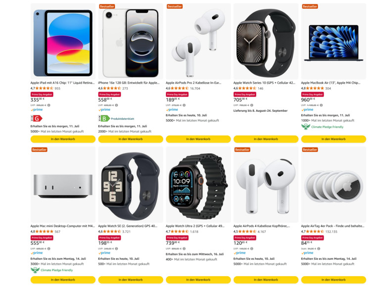 Auch am diesjährigen Prime Day bietet Amazon Rabatte für Apple Produkte