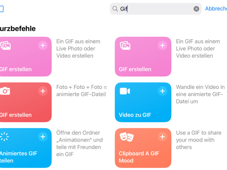 Es gibt viele fertige Kurzbefehle, mit denen du schnell aus Live-Fotos ein GIF erstellen kannst.