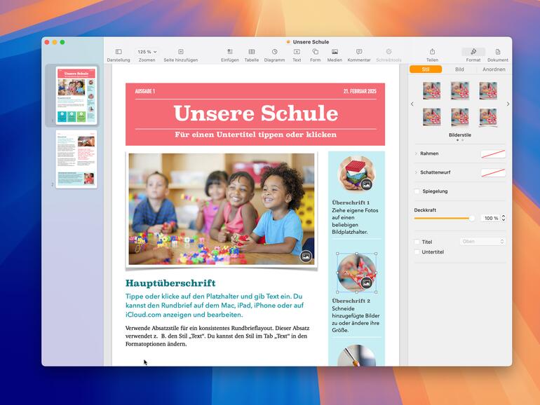 Im Seitenlayout-Modus müssen Sie für Ihre Inhalte Textrahmen verwenden.