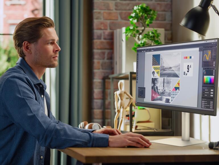 Das BenQ PD2730S mit speziell entspiegeltem Display liefert 5K Auflösung und extrem gute Farbtreue.