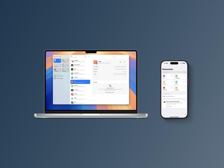 Die App „Passwörter“ funktioniert einheitlich auf Mac, iPhone und iPad und synchronisiert sich automatisch über iCloud.