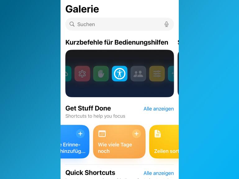 Die Galerie versammelt eine Vielzahl von vorgefertigten Kurzbefehlen.