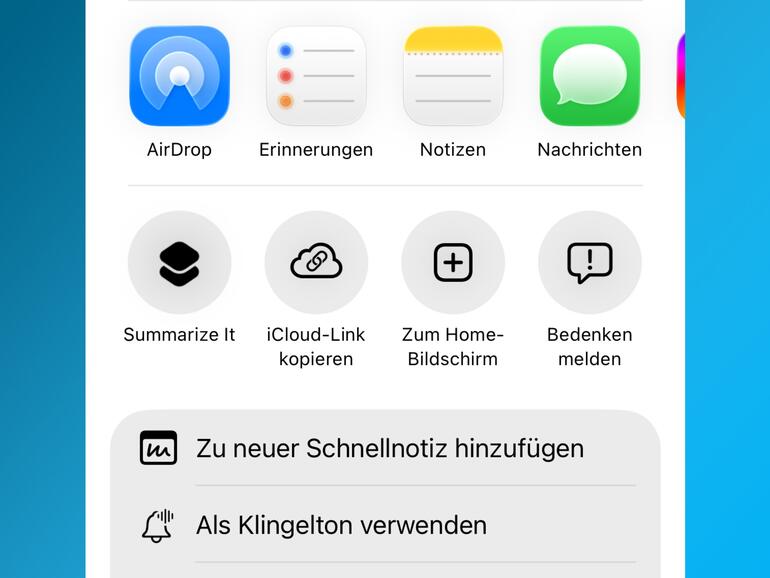 Das Plus-Symbol im Kreis fügt den Kurzbefehl zum Homebildschirm hinzu.