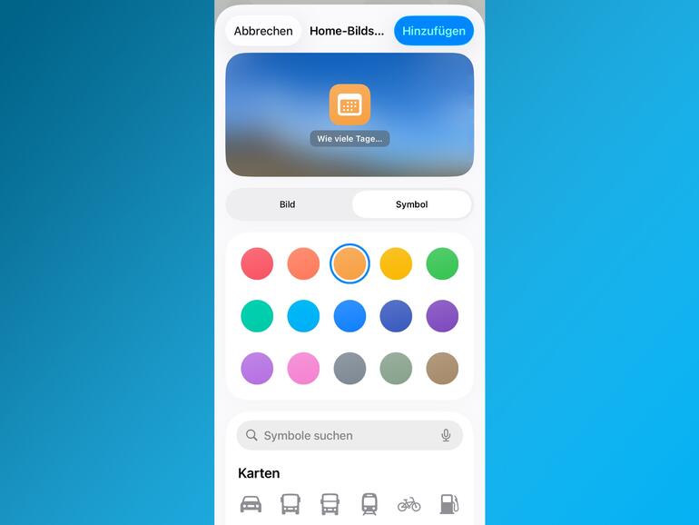Es stehen nur wenige Farben, aber dafür umso mehr Symbole bereit, um das Icon zu gestalten.