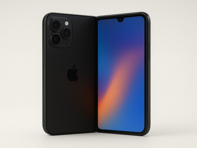 Anders als in diesem KI-Bild soll das iPhone Fold wohl ohne sichtbare Kamera im Frontdisplay auf den Markt kommen.