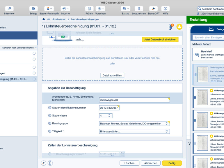 Die automatische Datenerfassung vom Lohnsteuerbescheid spart Tipparbeit.