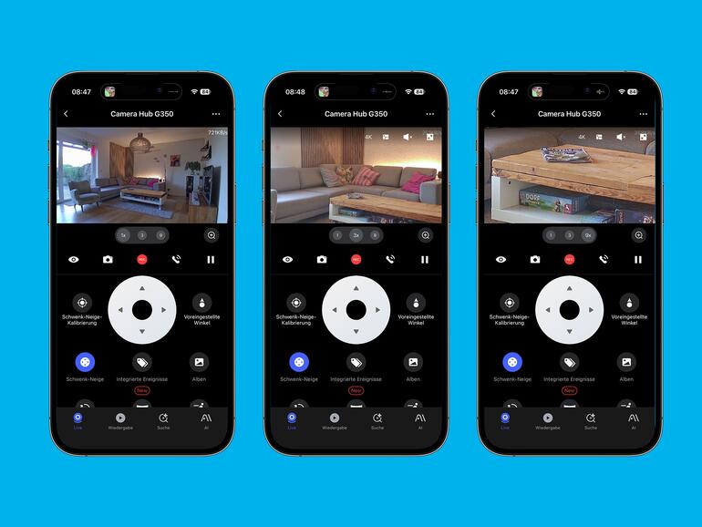 Schwenken, neigen und zoomen funktioniert nur in der Aqara-App, die Home-App bleibt auf einen Blickwinkel begrenzt.