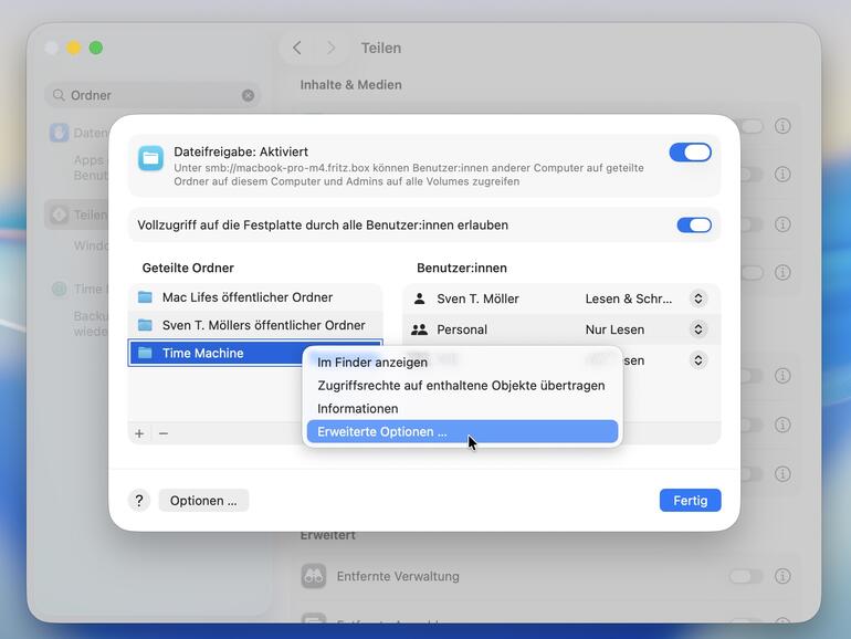 Time Machine funktioniert auch mit Macs und Speichergeräten in einem lokalen Netzwerk.