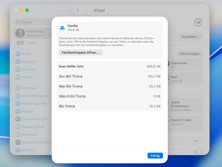 Du kannst deinen iCloud-Speicher mit bis zu fünf Familienmitgliedern teilen, wenn du iCloud+ oder Apple One abonniert hast.