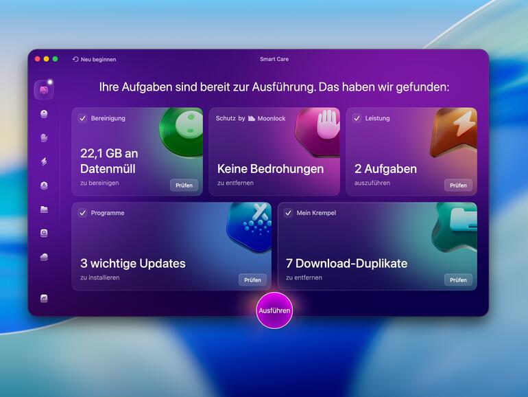 CleanMyMac hält, was es verspricht: Es schafft Speicherplatz und blockiert Malware, sodass dein Mac nicht länger ausgebremst wird.