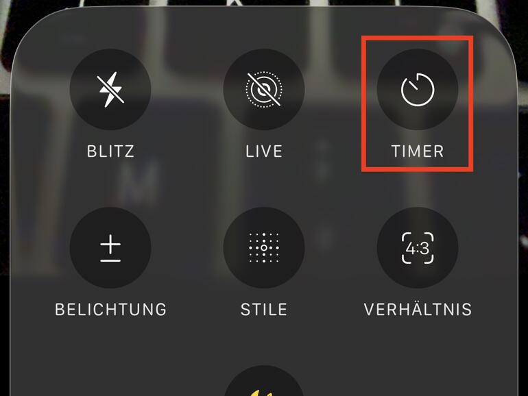 …dann erscheint am unteren Bildrand unter anderem die Timer-Funktion.
