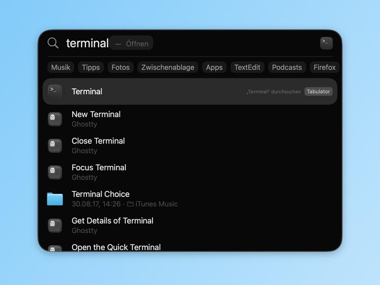Über die Spotlight-Suche findest du das Terminal am leichtesten.