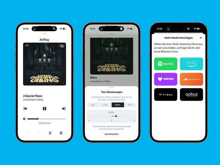 In der HEOS App steuern Sie AirPlay, Klangoptionen und Musikdienste zentral an einer Stelle, ganz ähnlich wie bei Sonos.