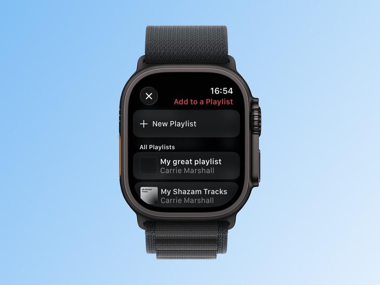 Du kannst Songs auch direkt über die Musik-App auf deiner Apple Watch zu einer Playlist hinzufügen.