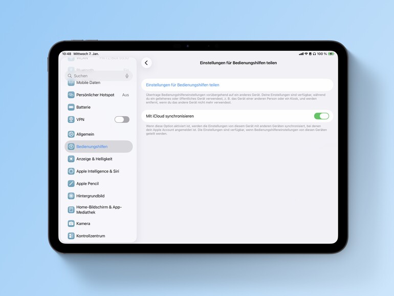 Sichere die Einstellungen für Bedienungshilfen in der iCloud.