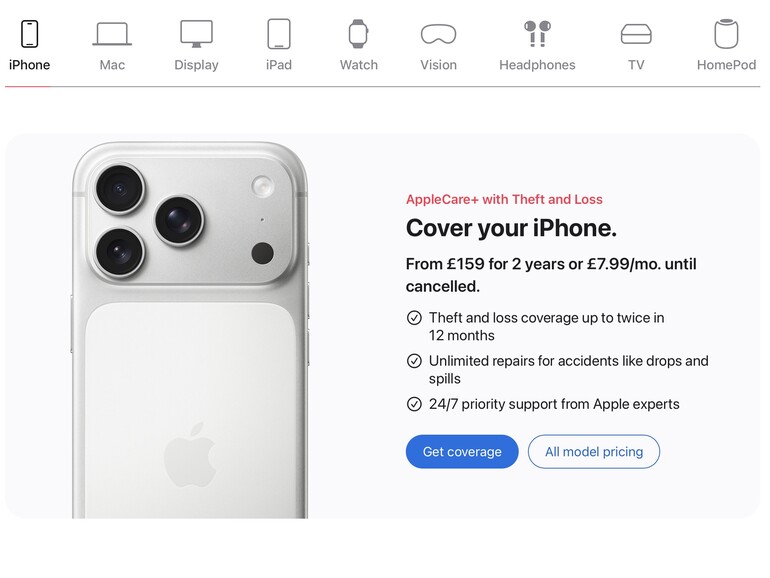 AppleCare+ ersetzt bei Diebstahl bis zu zwei iPhones pro Jahr.