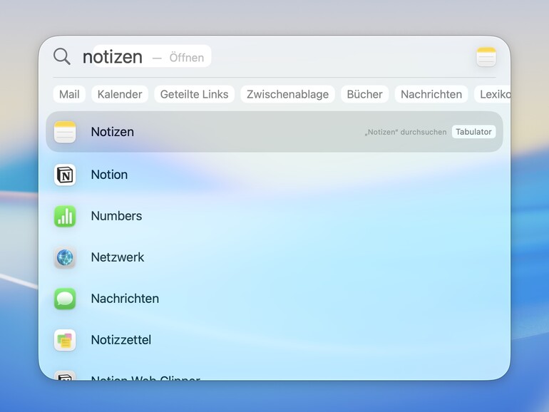 Sie werden feststellen, dass Spotlight in macOS Tahoe jetzt noch vielseitiger und leistungsfähiger ist.