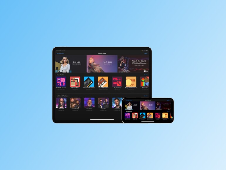 GarageBand macht es leicht, jede Art von Musik zu erstellen – und mit Soundpaketen lässt sich die App erweitern.