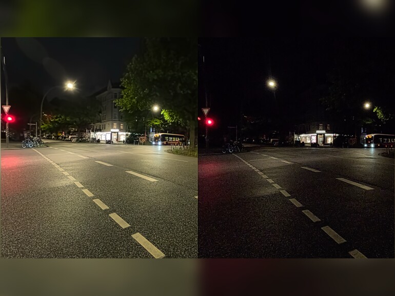 Mission 1 Pro (l.) versus Hero 13 Black (r.): heller, mehr Schattendetails, natürlichere Farben im Videomodus. Die Unschärfe in den Details ist der Kompression des Videostandbilds geschuldet; dennoch zeigt sich die überlegene Lichtausbeute des...