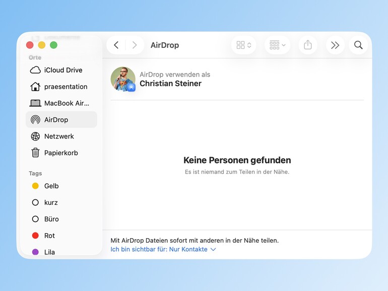 Die AirDrop-Funktion kann Dateien drahtlos an den Mac senden oder von ihm verschicken, allerdings nur in lokaler Umgebung.