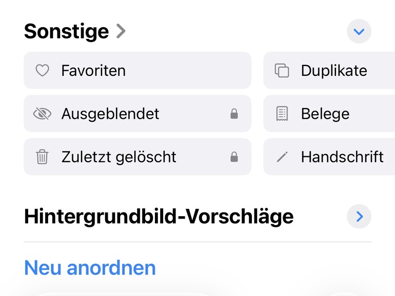 Den Ordner „Ausgeblendet“ finden Sie unter „Sammlungen“ im Bereich „Sonstige“.